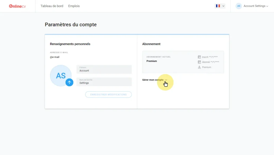 Paramètres du compte